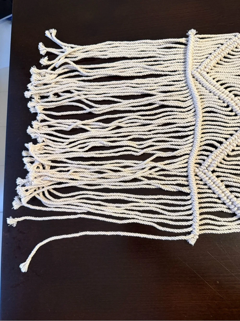 Handwoven Macramé Table Runner Boho Fringe Cotton Linen Natural Cream Rope Spain